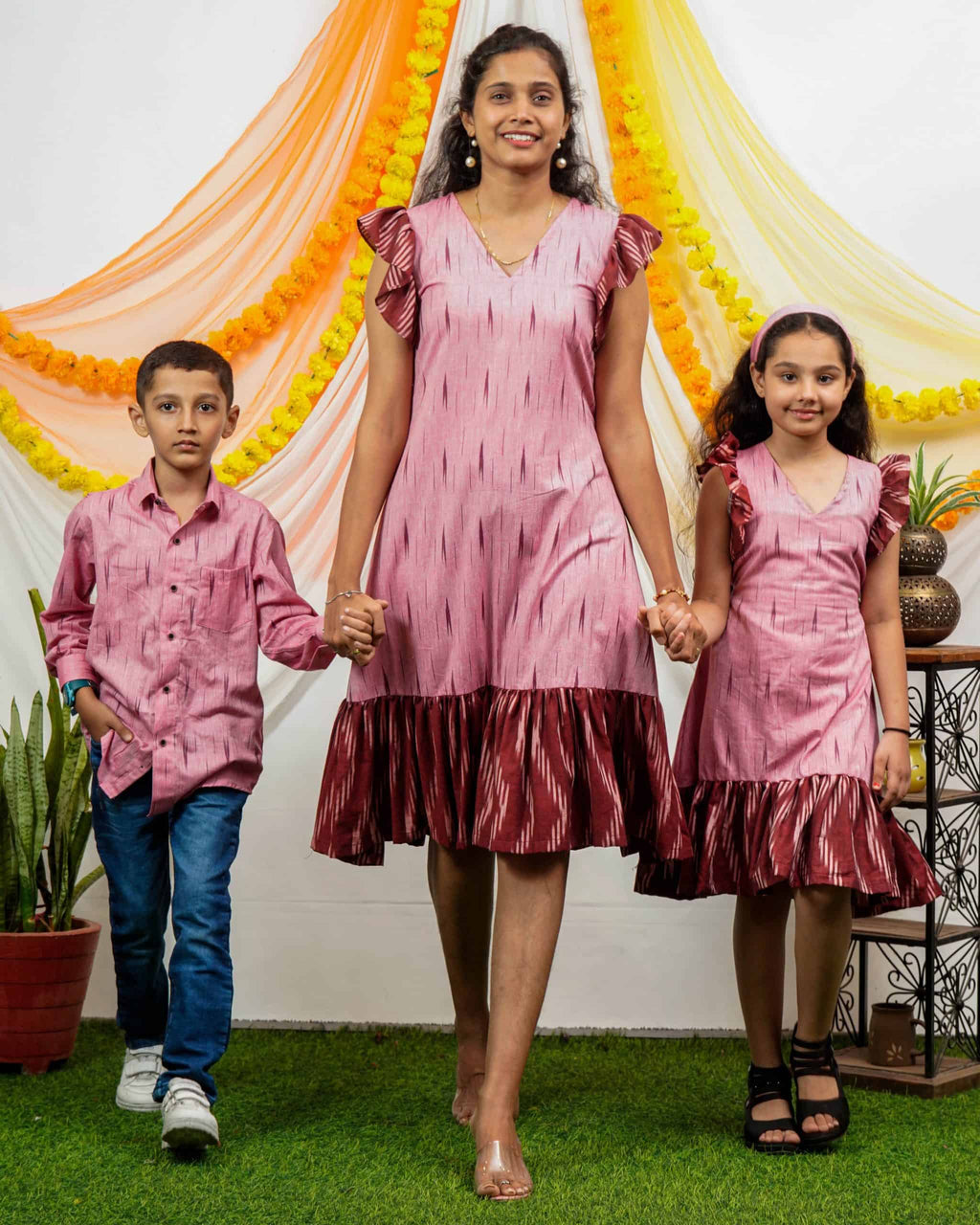 Pink Peacock Frill Mother Kids Twinning