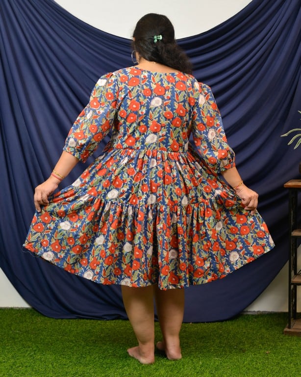 Crimson Blue Floral Short Maternity Dress