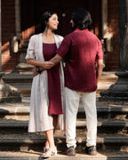 Maroon Checkered Dress with Shrug Family Set