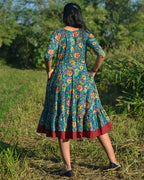 Turquoise Floral Frill Dress