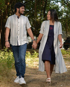 Navy Mirror Dress with Shrug Couple Set
