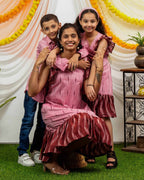 Pink Peacock Frill Mother Kids Twinning