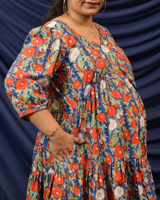 Crimson Blue Floral Short Maternity Dress
