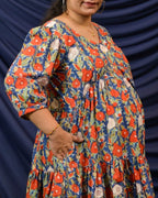 Crimson Blue Floral Short Maternity Dress