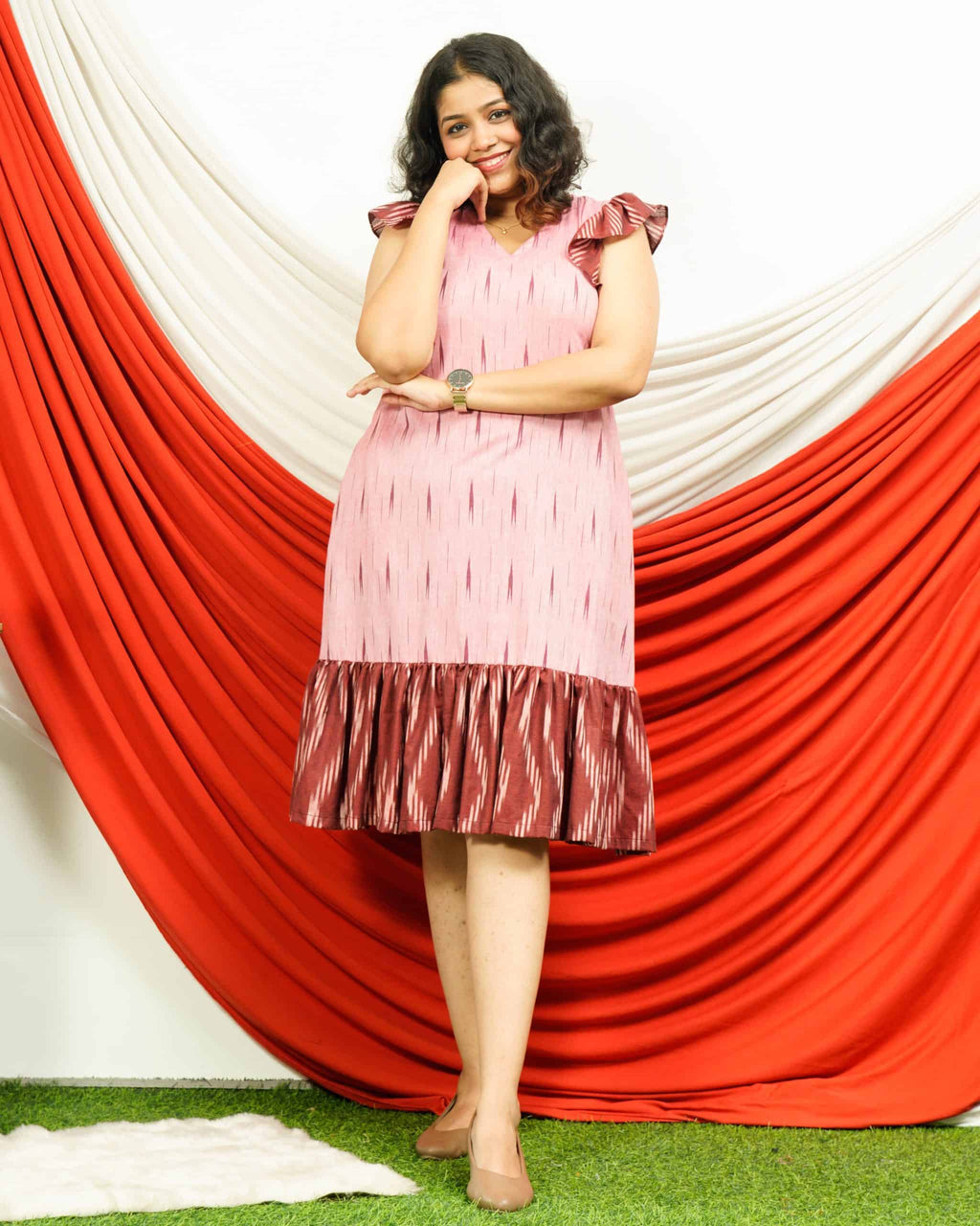 Pink Peacock Frill Maternity Dress