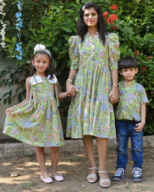 Mint Green Starry Short Mom Kid Twinning