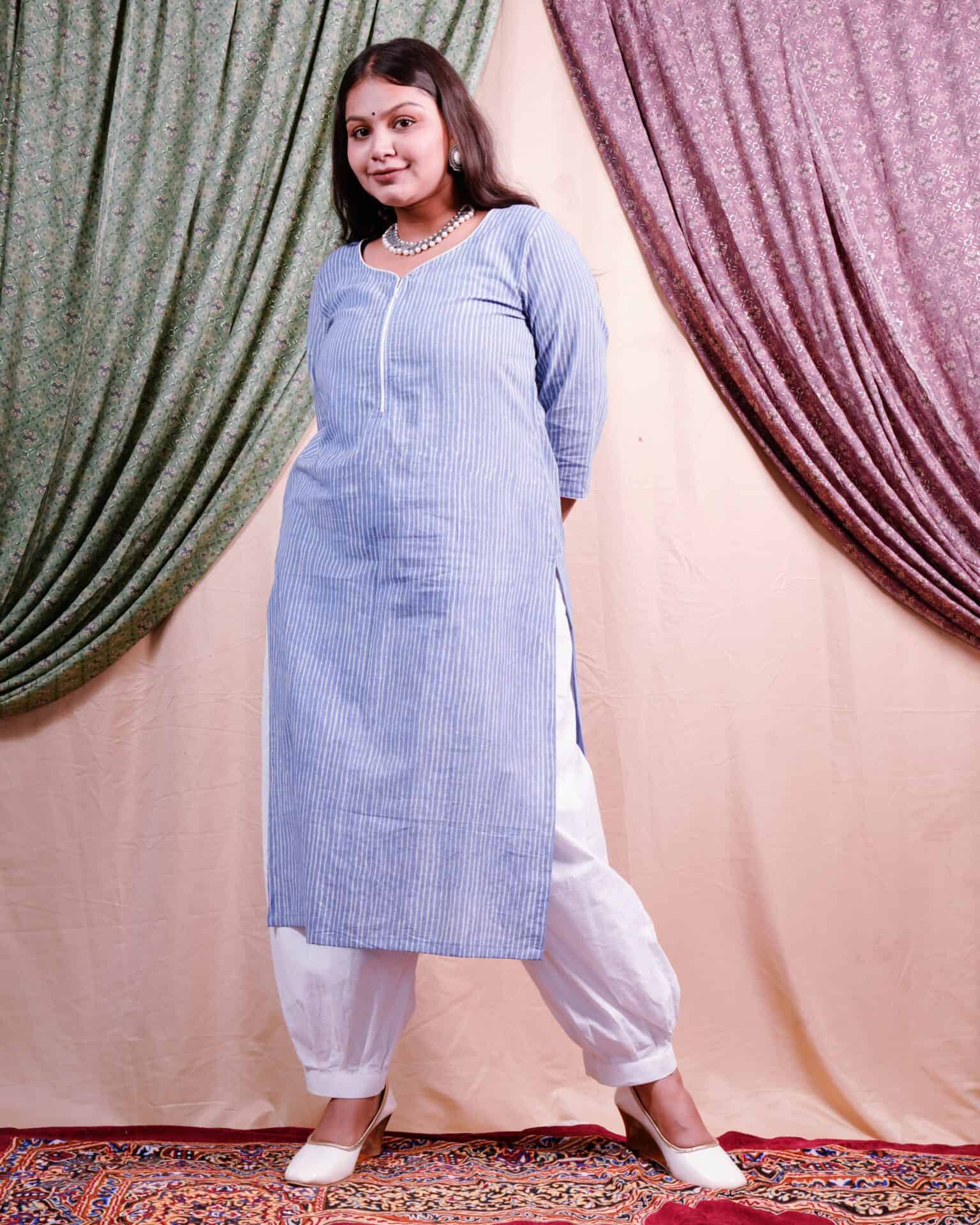 Powder blue stripes Kurti