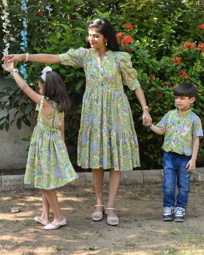 Mint Green Starry Short Mom Kid Twinning