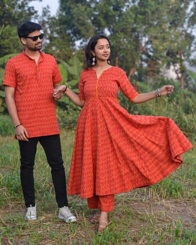 Canary Red Anarkali Couple Set Main image