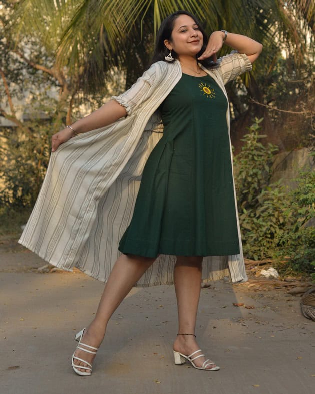 Green Mirror Maternity Dress with Shrug