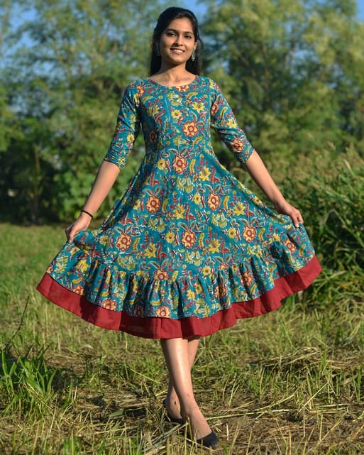 Turquoise Floral Frill Nursing Dress