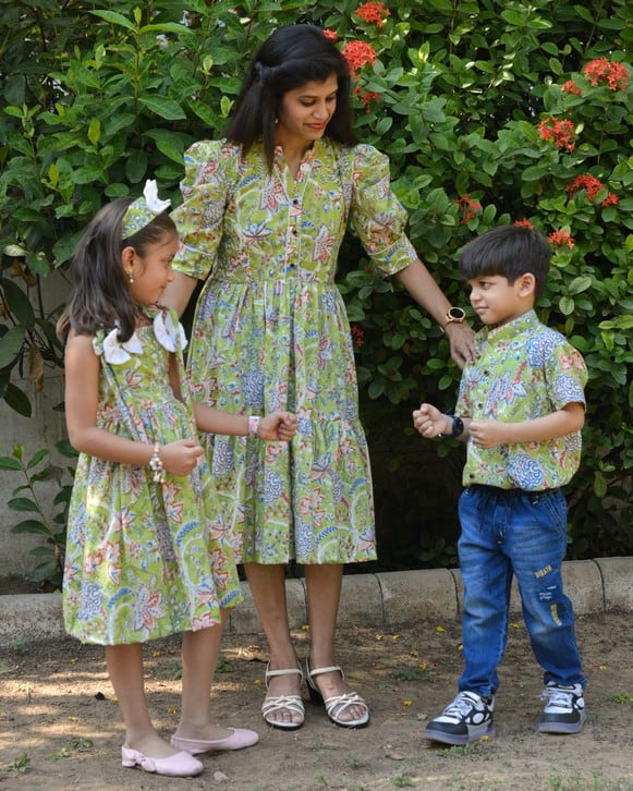 Mint Green Starry Short Mom Kid Twinning