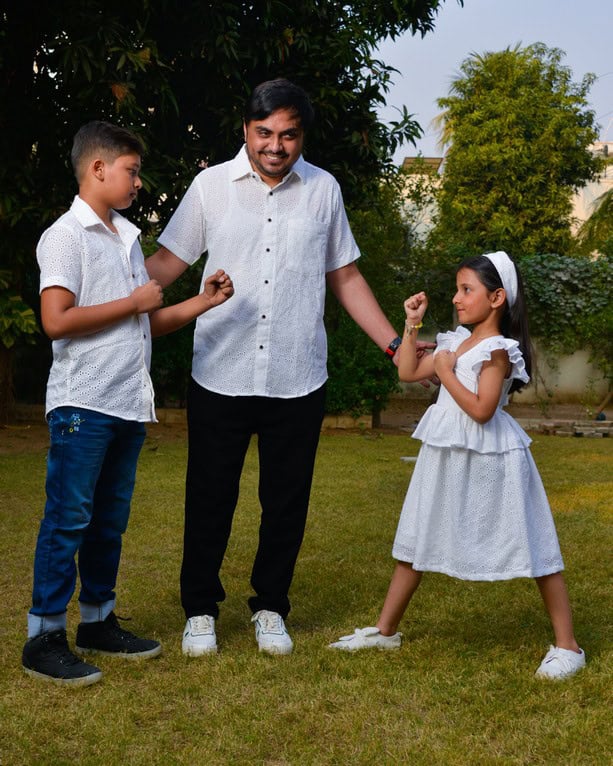 White Cutwork Father Kid Twining