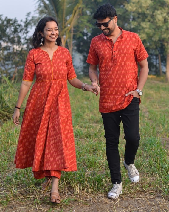 Canary Red Anarkali Couple Set Secondary image