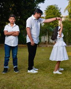 White Cutwork Father Kid Twining