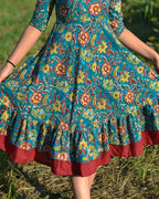 Turquoise Floral Frill Dress