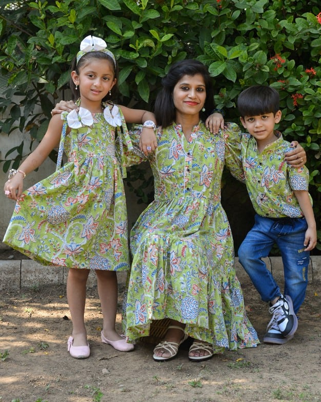 Mint Green Starry Short Mom Kid Twinning