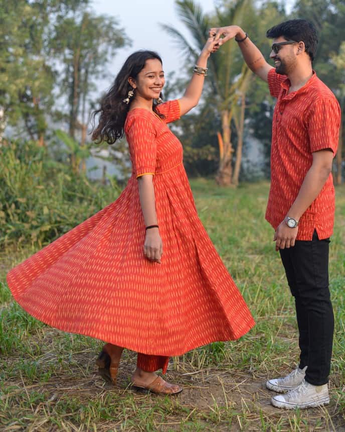 Canary Red Anarkali Couple Set