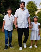 White Cutwork Father Kid Twining