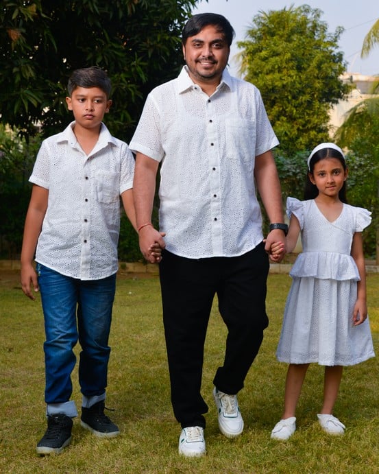 White Cutwork Father Kid Twining