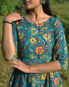 Turquoise Floral Frill Dress