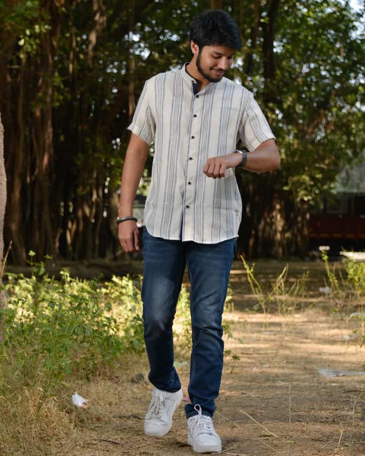 Navy Blue Striped Shirt