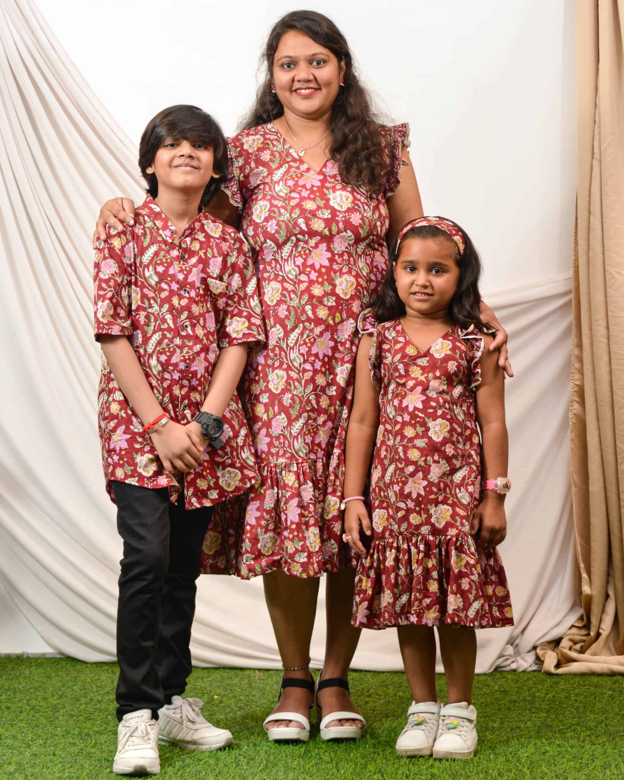 Maroon Lily Frill Mom Kid Twinning