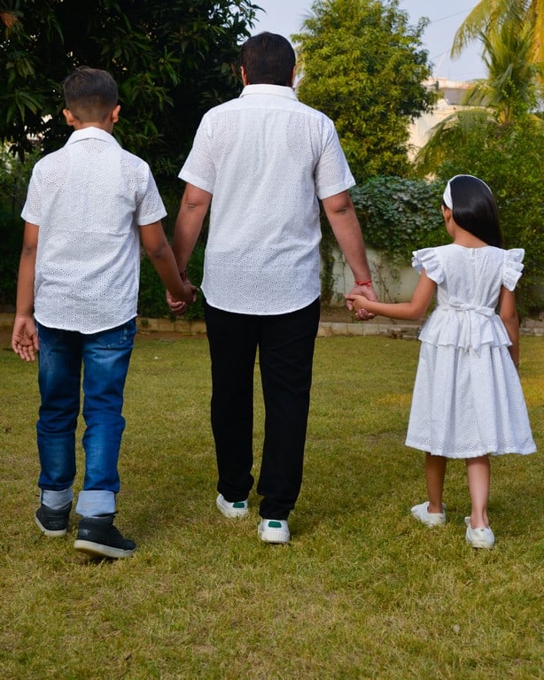 White Cutwork Father Kid Twining