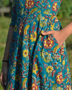 Turquoise Floral Frill Dress