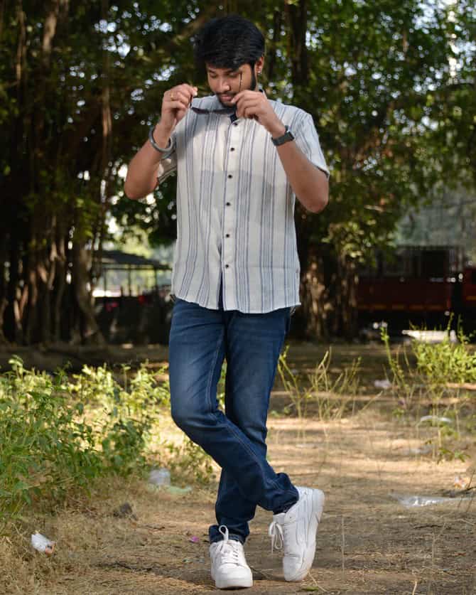 Navy Blue Striped Shirt