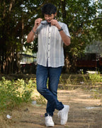 Navy Blue Striped Shirt