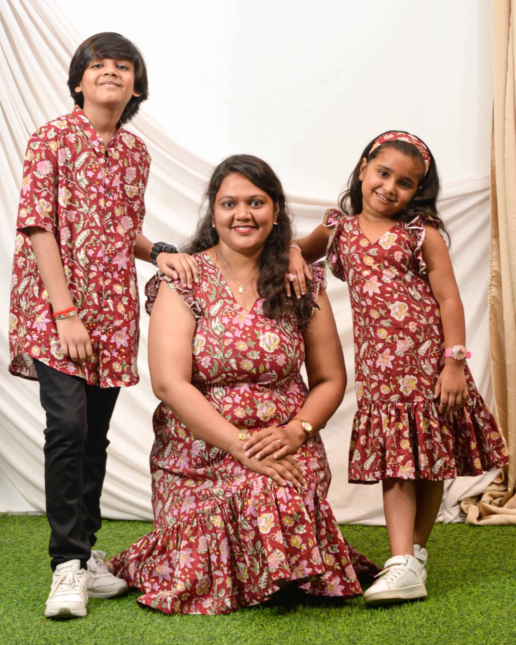 Maroon Lily Frill Mom Kid Twinning