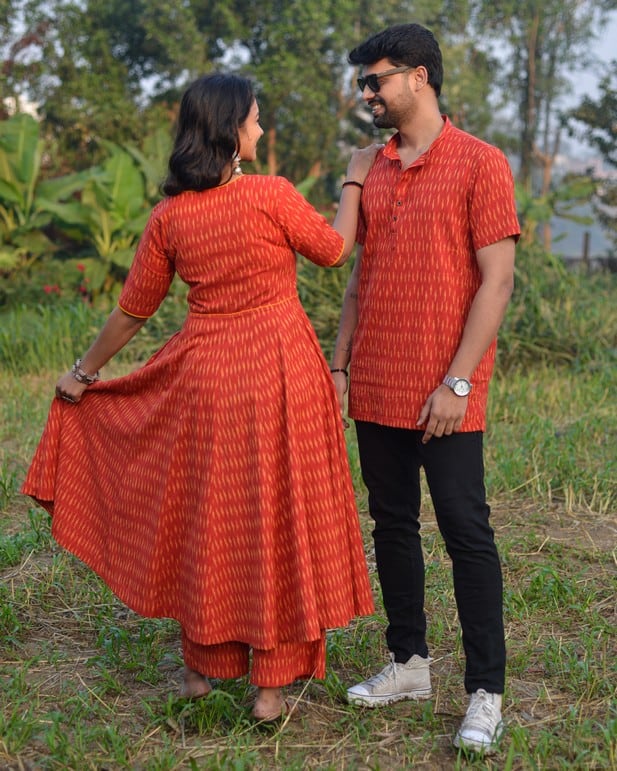 Canary Red Anarkali Couple Set