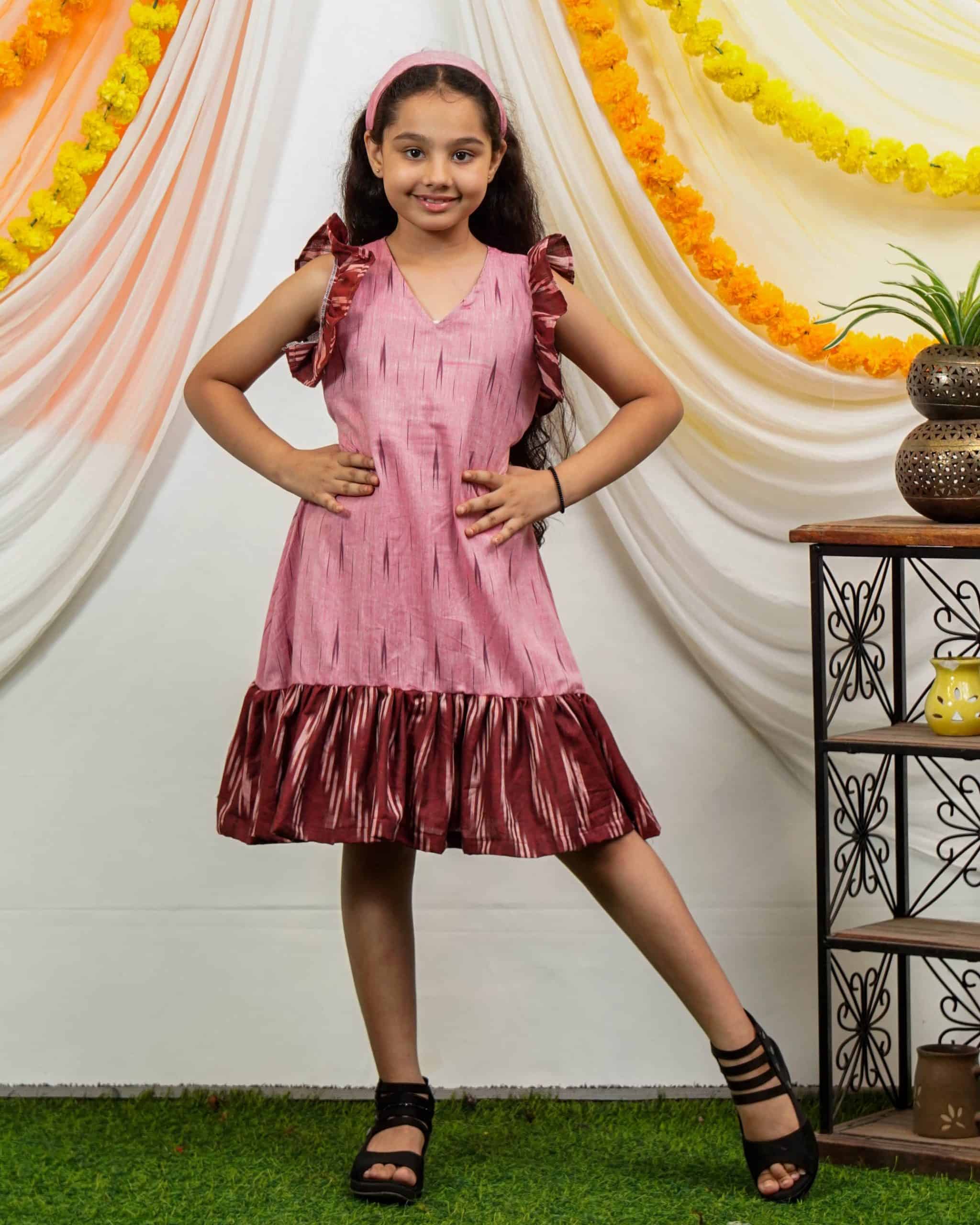 Pink Peacock Frill Kids Dress Main image