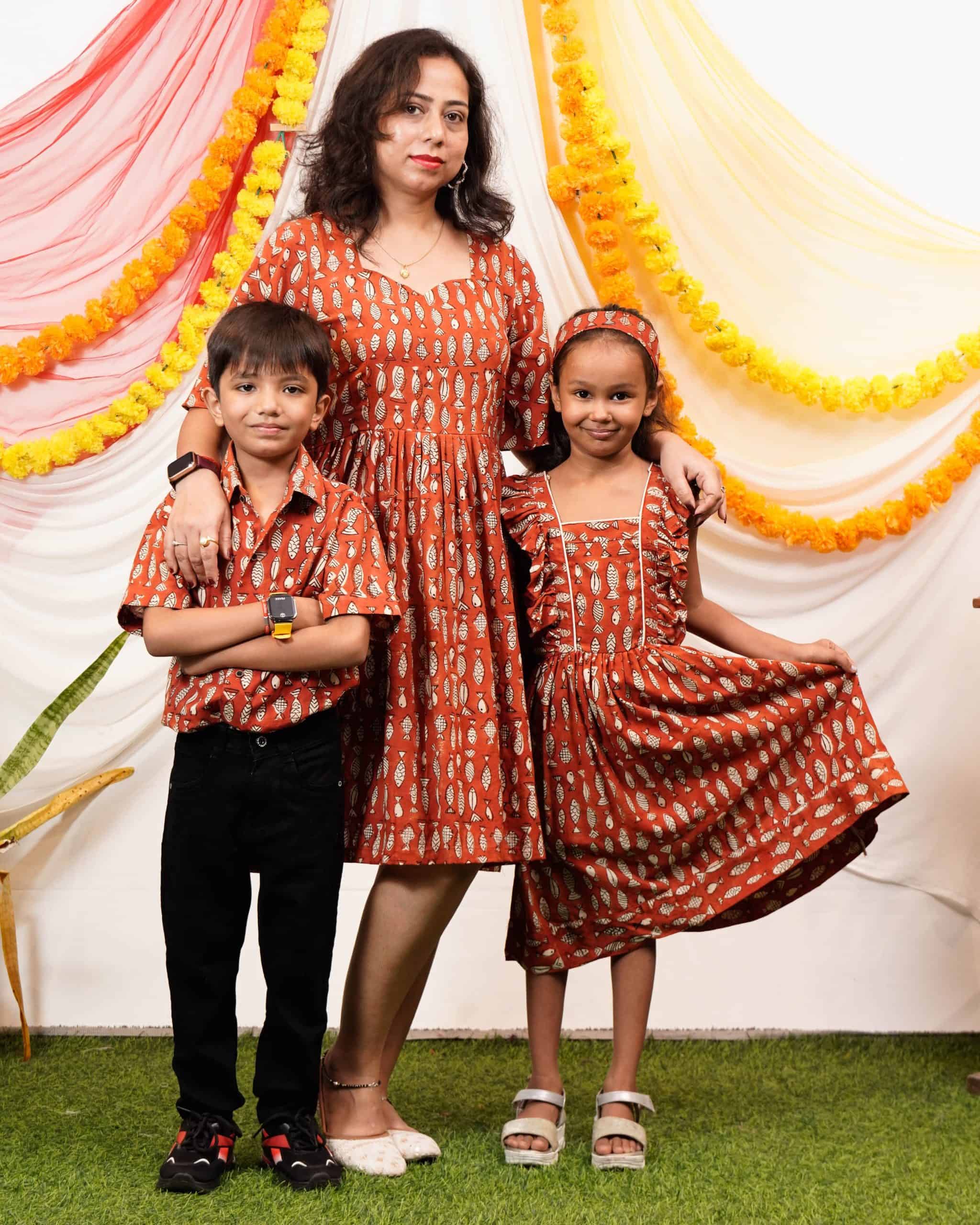 Fish Red Print Short Mom Kid Twinning