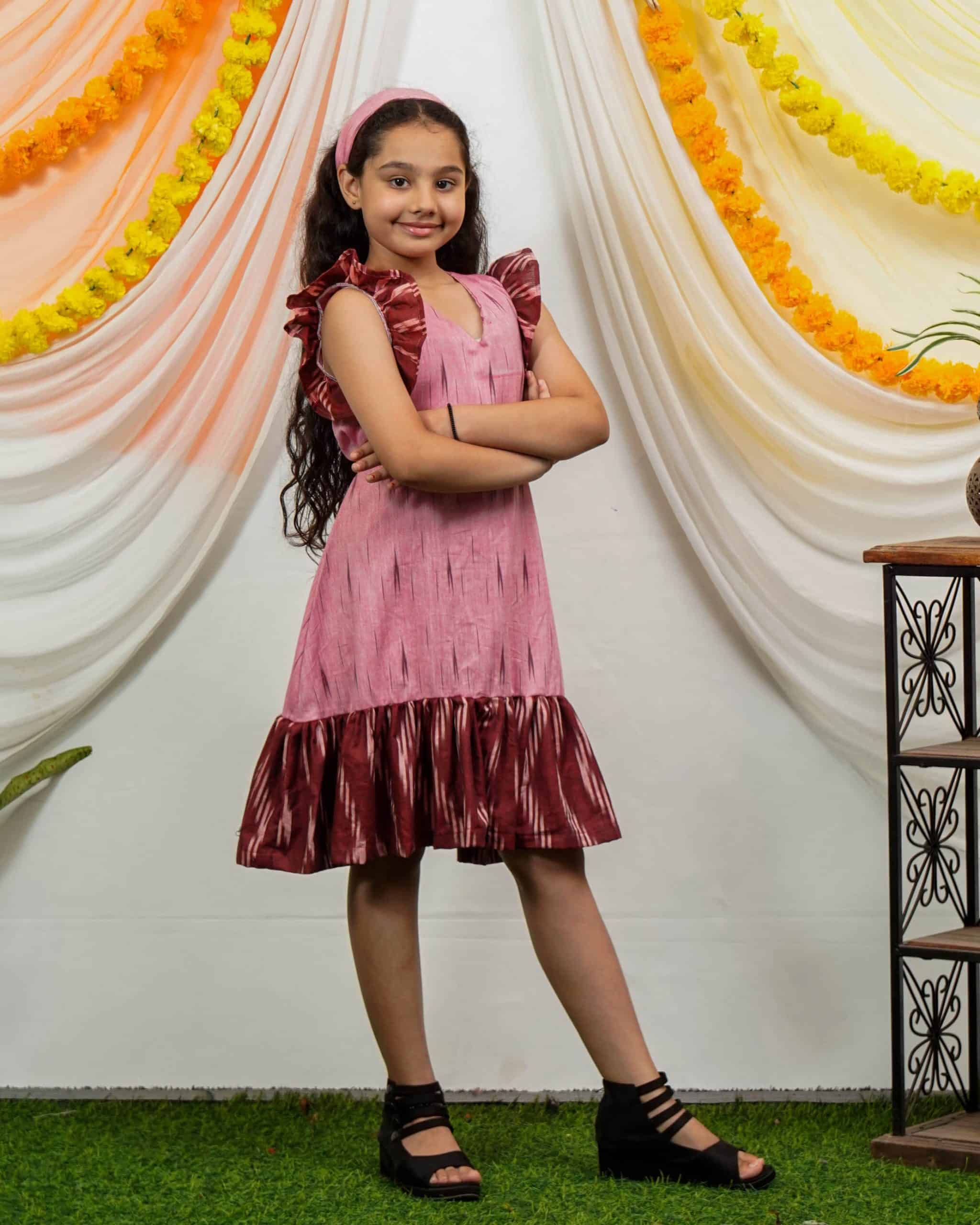 Pink Peacock Frill Kids Dress Secondary image