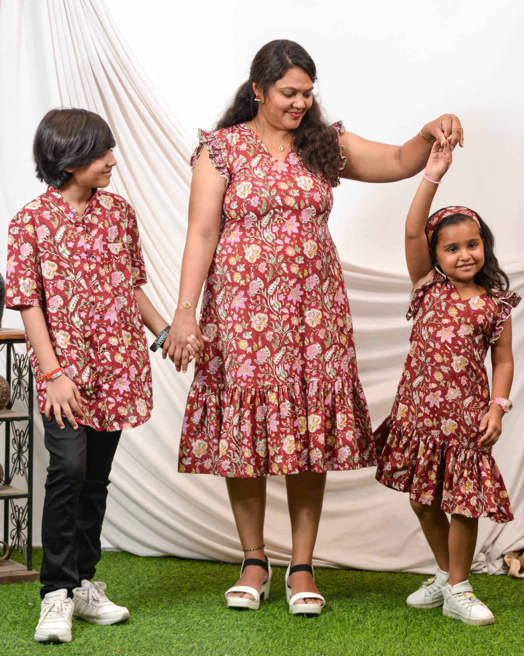Maroon Lily Frill Mom Kid Twinning