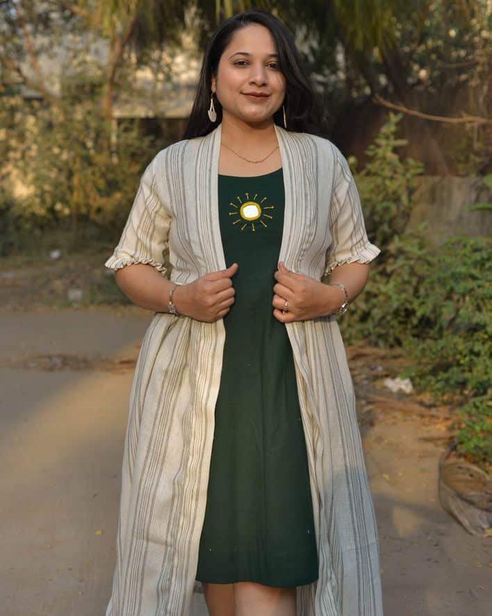 Green Mirror Maternity Dress with Shrug