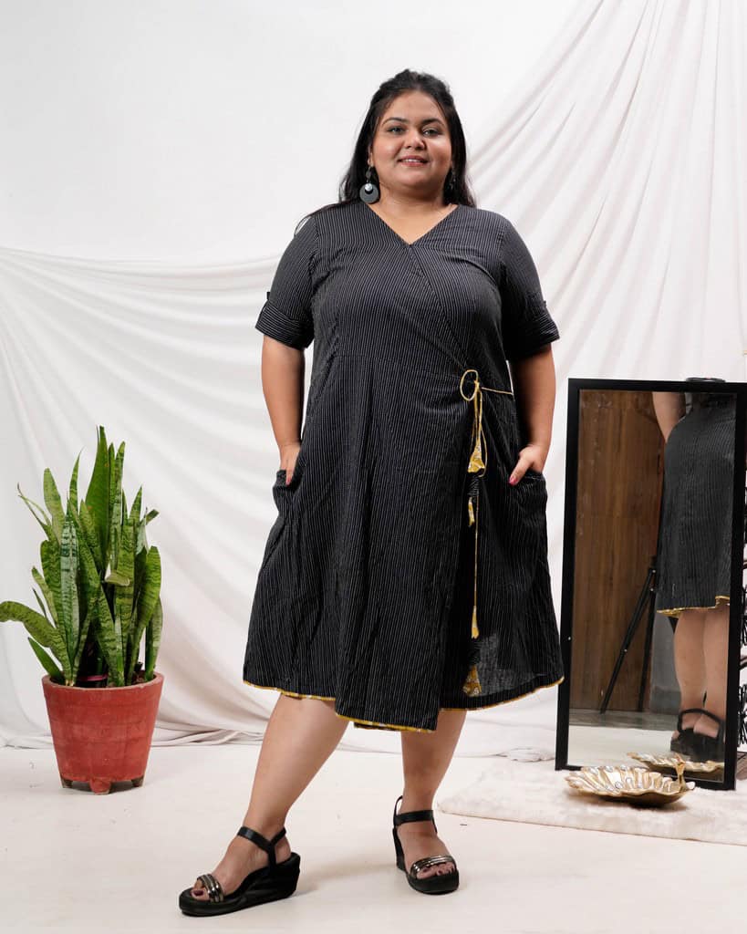 Black Kantha Wrap Plus Size Dress
