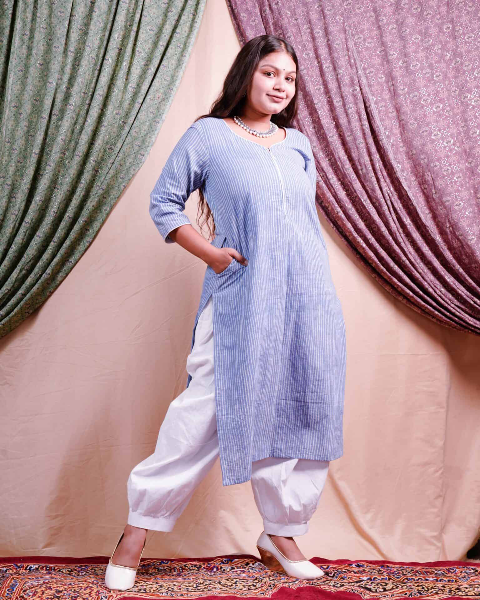 Powder blue stripes Kurti