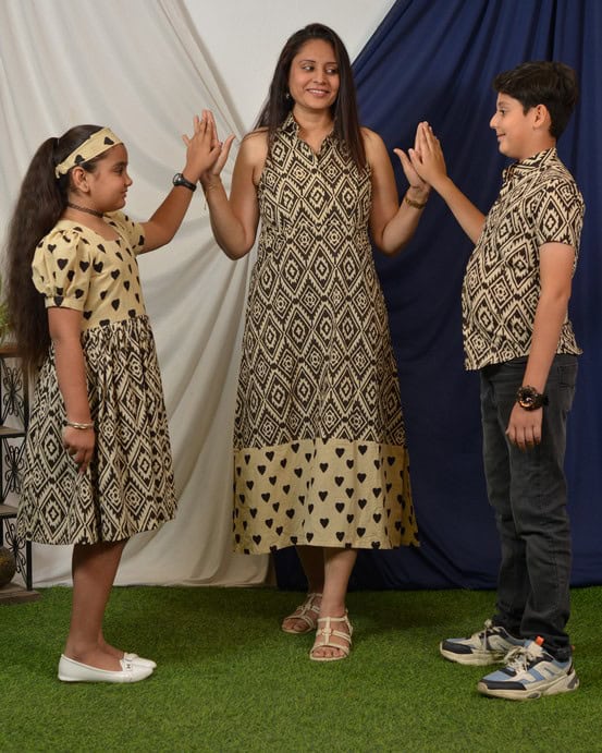 Black Aztec Halter Midi Mother Kids Twinning