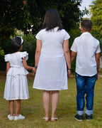 White Cutwork Short Mom Kid Twinning