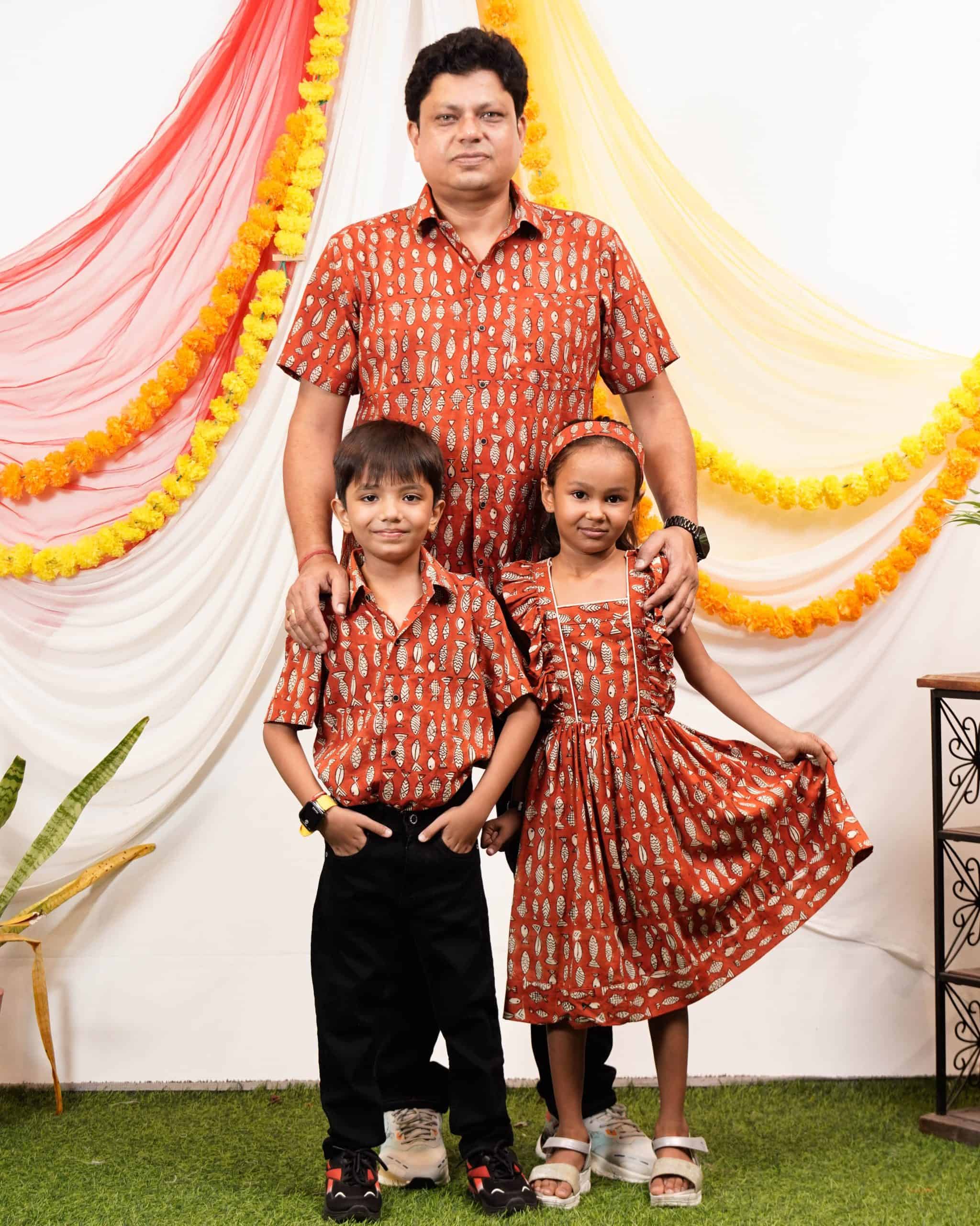 Fish Red Print Father Kid Twining