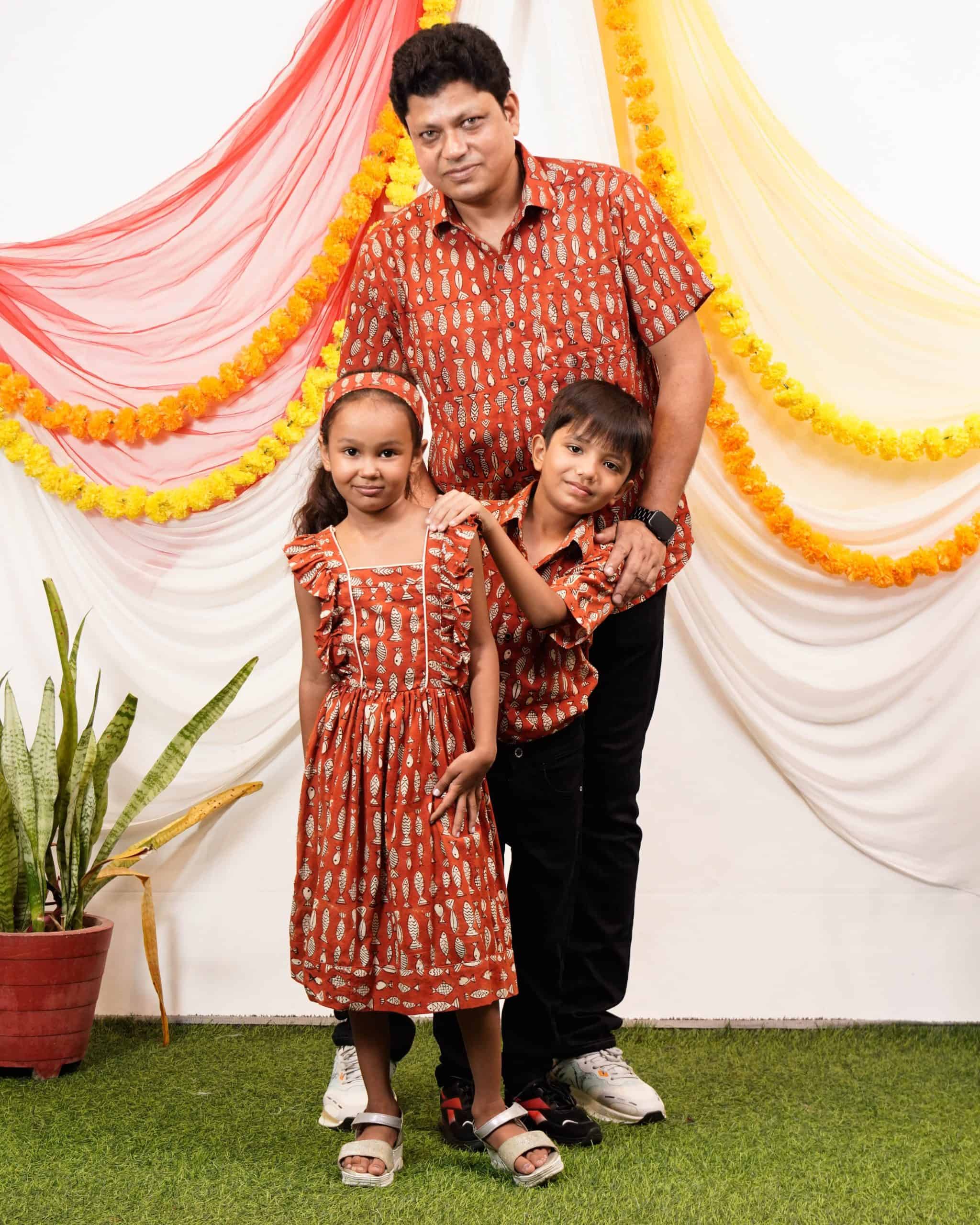 Fish Red Print Father Kid Twining