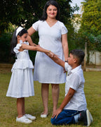 White Cutwork Short Mom Kid Twinning
