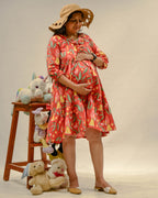 Red Bird Short Maternity Dress
