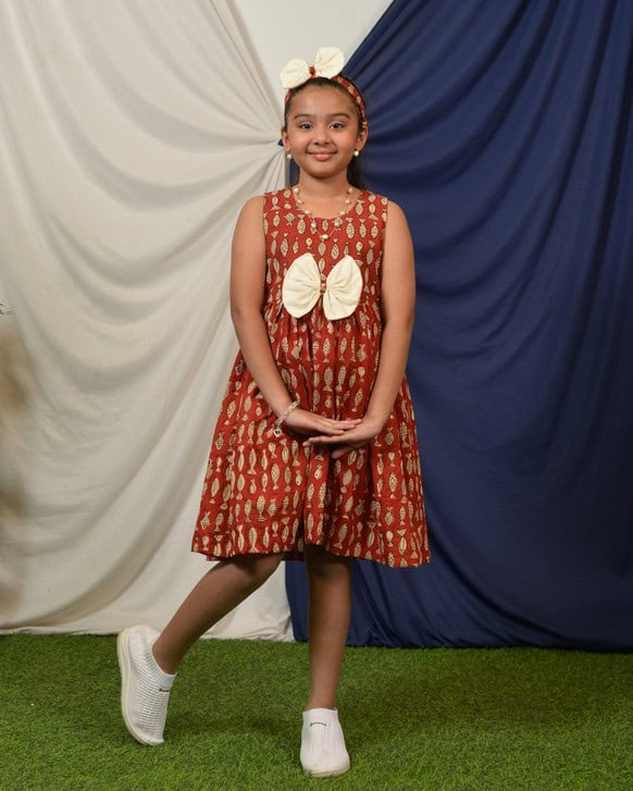 Red fish Print Sharara Kids Dress Main image