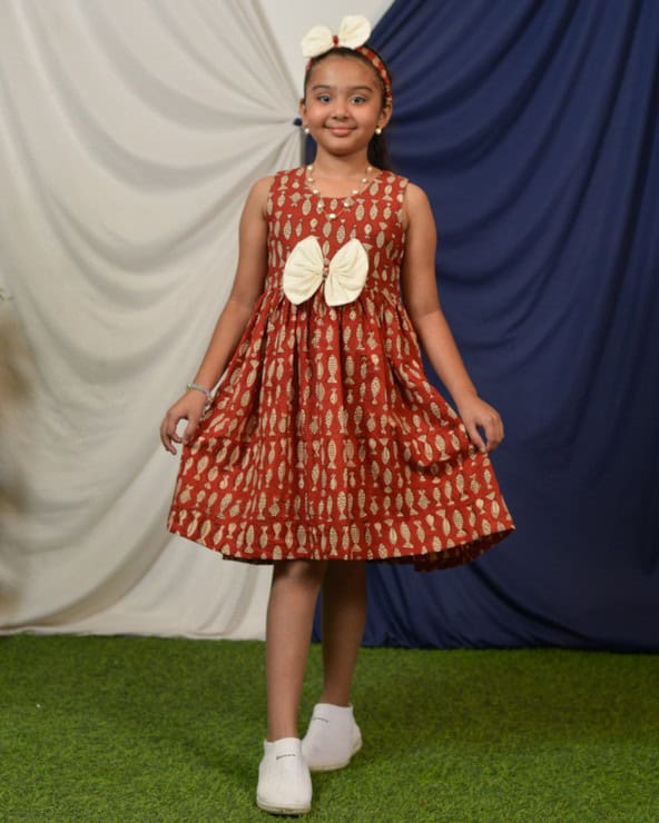 Red fish Print Sharara Kids Dress
