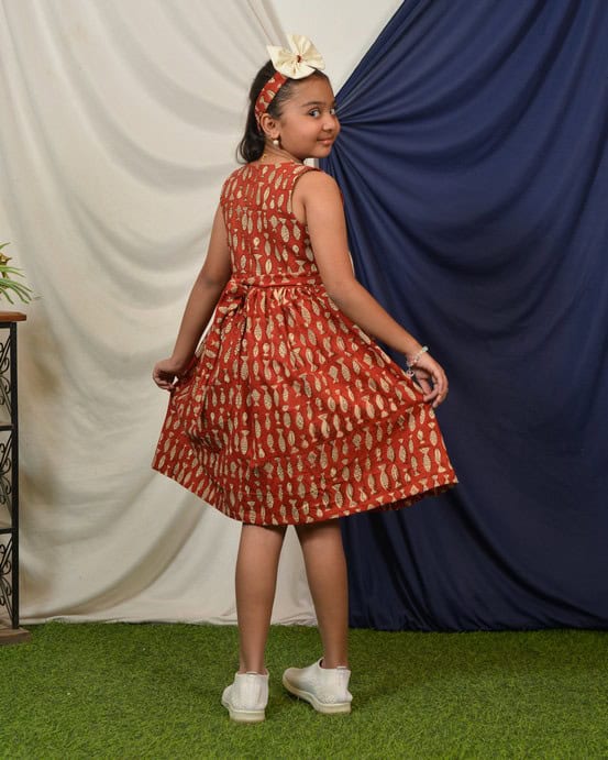 Red fish Print Sharara Kids Dress