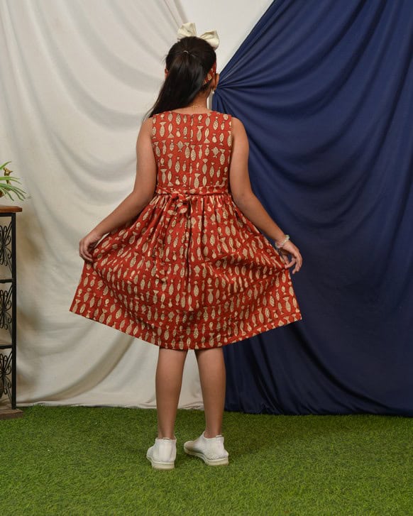 Red fish Print Sharara Kids Dress